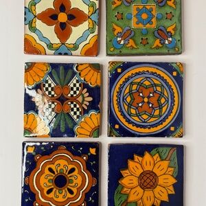 Floral Design Fired Clay Coasters (set of six)